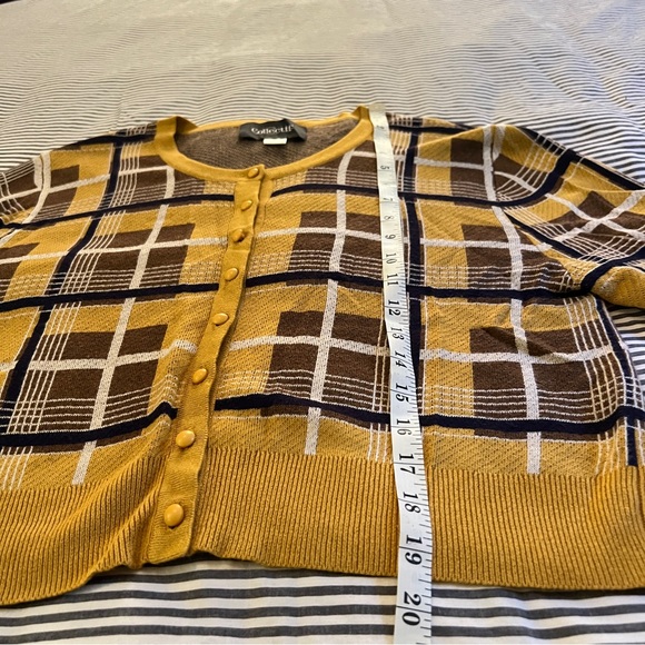 Collectif London Mustard Plaid Sweater, Size 2XL, Cute Pinup Rockabilly Look! - Picture 3 of 6